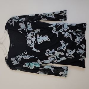 Apt. 9 Black Floral Print Ruched Top M